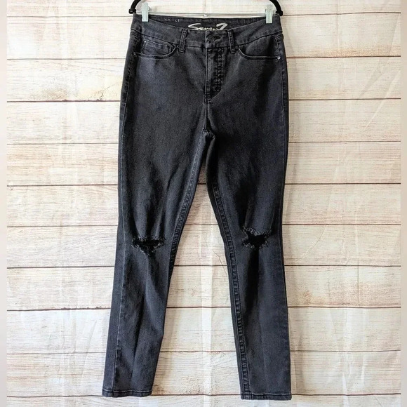Seven Tummyless High Rise Skinny Distressed Jeans Black Stretchy - Picture 1 of 12